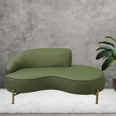 Sofá Curvo 3 Lugares 180cm Braço Dir. Thommy Pés Ouro Linho Verde Claro - Nexta Casa