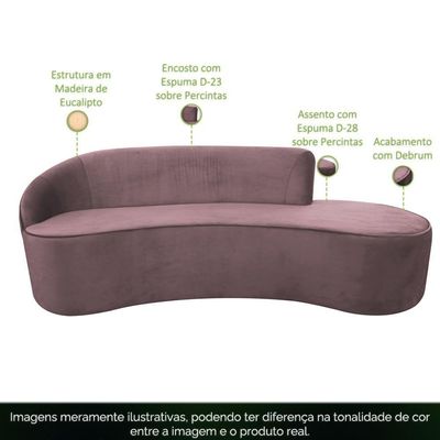 Sofá Curvo 03 Lugares 210cm Eron Braço Direito Veludo Rosê - Nexta Casa
