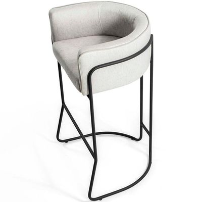 Banqueta Alta Com Encosto Betina Base Preto Viscolinho Off White - Nexta Casa