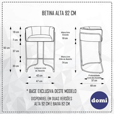Banqueta Alta Com Encosto Betina Base Preto Viscolinho Off White - Nexta Casa