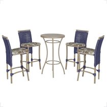 Mesa Bistrô E 4 Banquetas Roma Fendi Corda Estofado 6 Trama Azul
