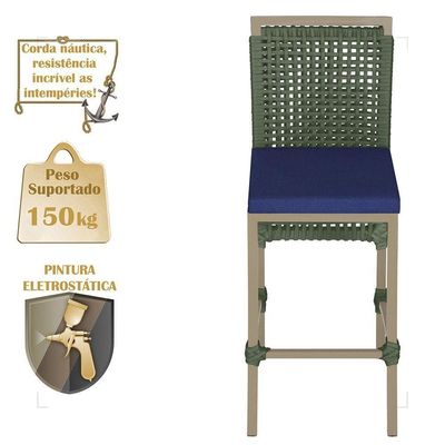 Mesa Bistrô E 2 Banquetas Roma Fendi Corda Estofado 10 Trama Verde