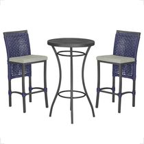Mesa Bistrô Com 2 Banquetas Roma Preta Corda Náutica 3 Trama Azul