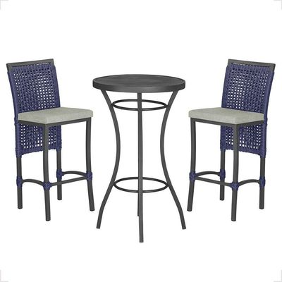 Mesa Bistrô Com 2 Banquetas Roma Preta Corda Náutica 3 Trama Azul