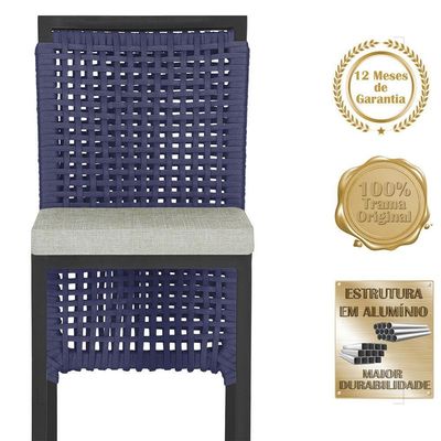 Mesa Bistrô Com 2 Banquetas Roma Preta Corda Náutica 3 Trama Azul