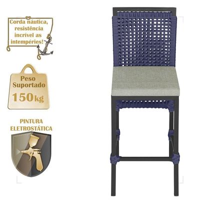 Mesa Bistrô Com 2 Banquetas Roma Preta Corda Náutica 3 Trama Azul
