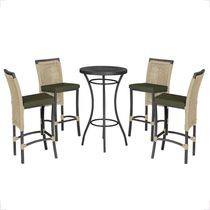 Mesa Bistro E 4 Banquetas Roma Preta Corda Náutica 12 Rami
