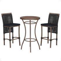Mesa Bistro E 2 Banquetas Roma Marrom Corda Náutica 12 Preta