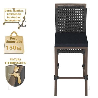 Mesa Bistro E 2 Banquetas Roma Marrom Corda Náutica 12 Preta