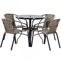 Kit Mesa 1m + 4 Cadeiras Alumínio Jardim Piscina Cappuccino