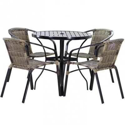 Kit Mesa 1m + 4 Cadeiras Alumínio Jardim Piscina Cappuccino