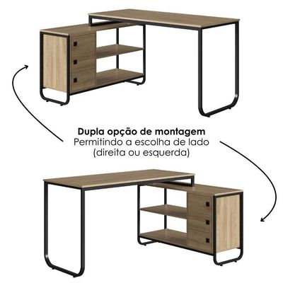 Escrivaninha De Canto 3 Gavetas P1063 Oak Preto Pp Milani Store