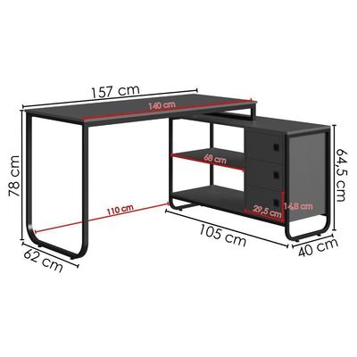 Escrivaninha De Canto 3 Gavetas P1063 Grafite Preto Pp Milani Store