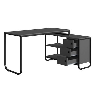 Escrivaninha De Canto 3 Gavetas P1063 Grafite Preto Pp Milani Store