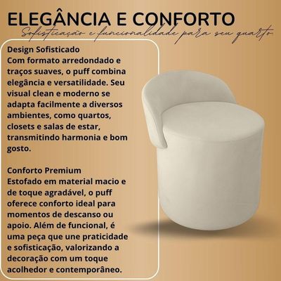 Puff Banco Orgânico Encosto Redondo Sala Estar Quarto Suede bege