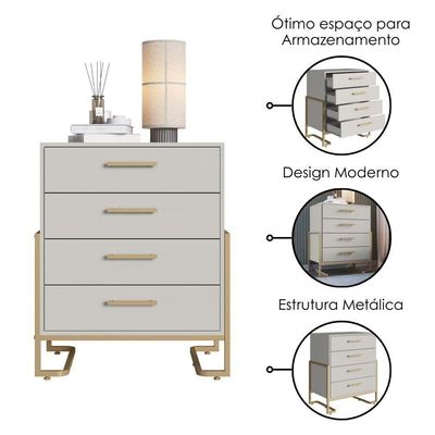 Comoda 4 Gavetas P1061 67 Cm Arenas Dourado Pp Milani Store Arenas Dourado