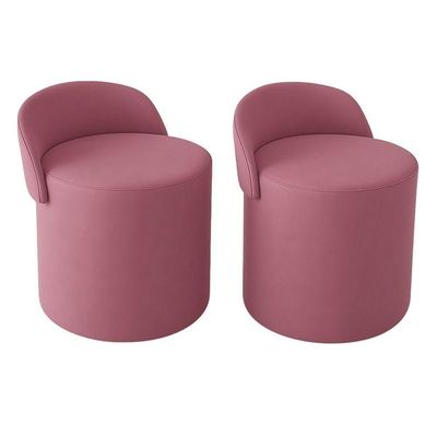 Kit 2 Puff Encosto Suede Redondo Sala Banco Orgânico Quarto rose