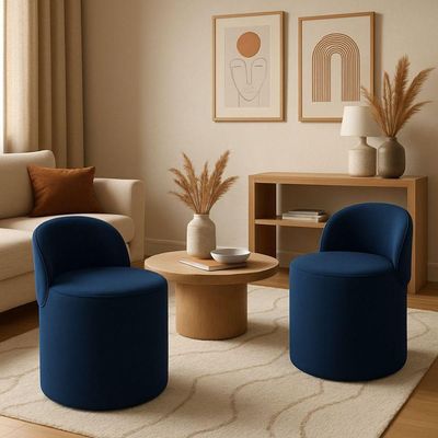 Kit 2 Puff Encosto Suede Redondo Sala Banco Orgânico Quarto azul Marinho