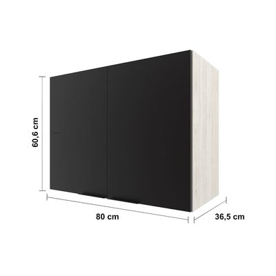 Armário Aéreo Bartira Rubi com 2 Portas, 1 Prateleira e 80cm de Largura - Freixo/Preto Poah