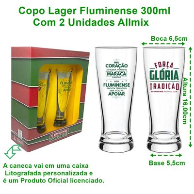 Copo Chopp Lager Fluminense Vidro 300ml Com 2 Unidades Allmix - UN