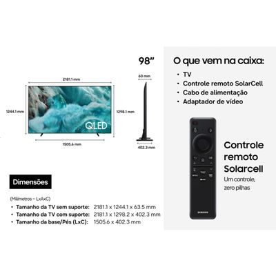 Smart TV 98 4K UHD Samsung Vision AI QN98Q7FAAGXZD QLED 120Hz Processador Q4 Alexa Integrada Gaming Hub Preto / Bivolt