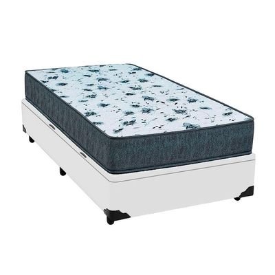Cama Box Baú Solteiro 88 Tecido Sintético Branco Colchão Alegro Bello Box Espuma D28 Cinza 58x88x188