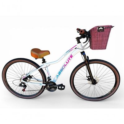 Bicicleta Aro 29 Feminina Absolute Hera Retrô Vintage 21v  Cesta Selim 2 Molas Branco Tam 17