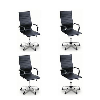 Kit 4 Cadeiras De Escritório Esteirinha Oficial Ergonomia Alta Preto
