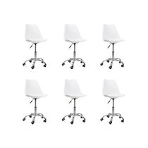 Kit 6 Cadeiras Office Base Cromada Com Rodizio Giratória Saarinen Branco