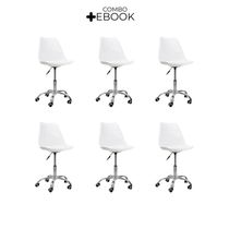 Kit 6 Cadeiras Office Base Cromada Com Rodizio Giratória Saarinen Branco