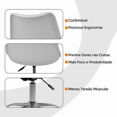 Kit 6 Cadeiras Office Base Cromada Com Rodizio Giratória Saarinen Branco