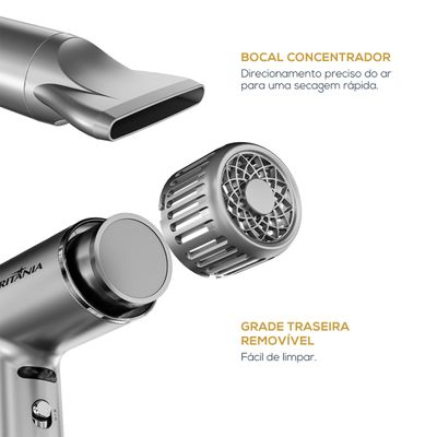 Secador de Cabelos Britânia BSC3400 Silencioso Prata / 220