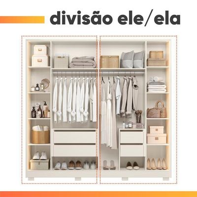 Guarda Roupas Casal Reflecta Com Led 6 Portas 4 Gavetas Monterrey Off White