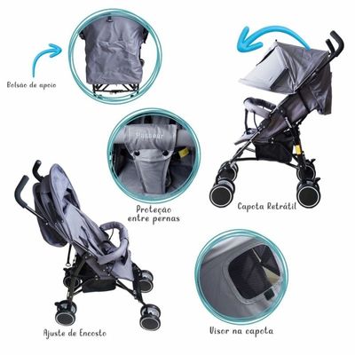 CARRINHO DE BEBE COMPACTO ALFA B 5N CINZA - PASSEAR BABY
