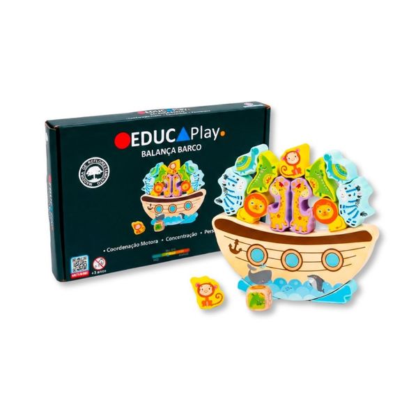BRINQUEDO DE MADEIRA MONTESSORI BALANCA BARCO JOGO DE EQUILIBRIO - POLIBRINQ