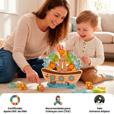 BRINQUEDO DE MADEIRA MONTESSORI BALANCA BARCO JOGO DE EQUILIBRIO - POLIBRINQ