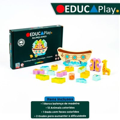 BRINQUEDO DE MADEIRA MONTESSORI BALANCA BARCO JOGO DE EQUILIBRIO - POLIBRINQ