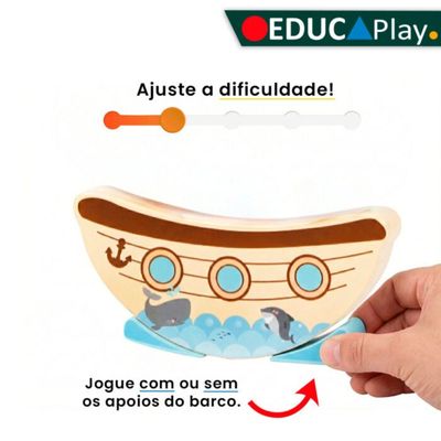 BRINQUEDO DE MADEIRA MONTESSORI BALANCA BARCO JOGO DE EQUILIBRIO - POLIBRINQ