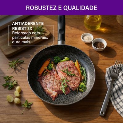 Frigideira Francesa Antiaderente 30cm Robusta Rochedo Grafite