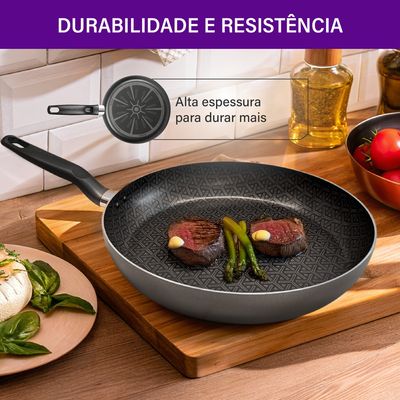 Frigideira Francesa Antiaderente 30cm Robusta Rochedo Grafite