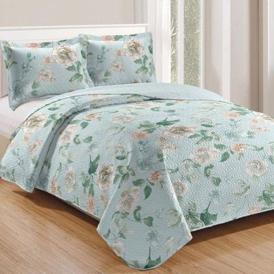 Kit Cobre Leito Colcha Mix Queen Estampado Dupla Face Floral 3 Peças - Marli