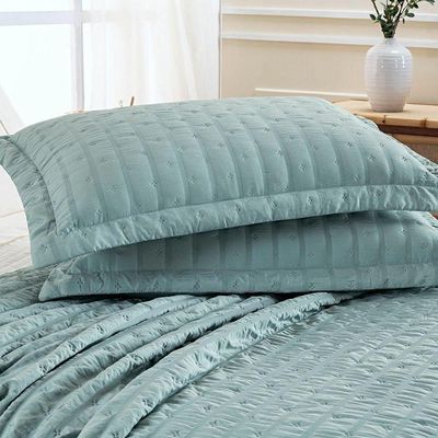Kit Colcha Cobre Leito Casa Scarpa Plissê Casal Seersucker 3 Peças Com Textura 3d Verde Essencial
