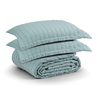 Kit Colcha Cobre Leito Casa Scarpa Plissê Casal Seersucker 3 Peças Com Textura 3d Verde Essencial