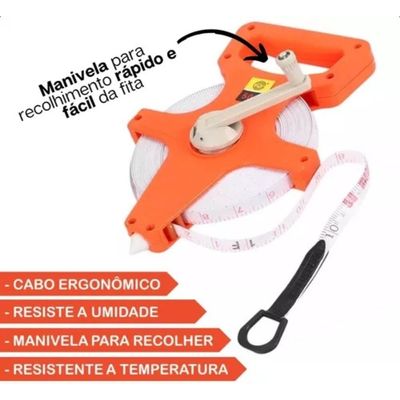 Trena de 50 Metros Fita de Fibra de Vidro Aberta 50m X 14mm