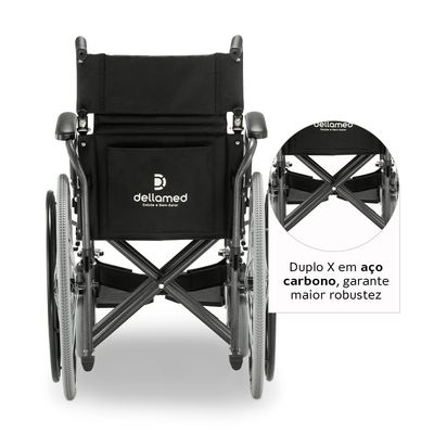 Cadeira de Rodas Manual em Aço Dobrável até 120 Kg Tamanho 46 D400 Dellamed Preto