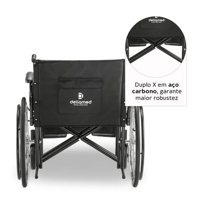 Cadeira de Rodas Manual Dobrável Para Obeso 180 Kg assento 62 cm D500 Dellamed Preto
