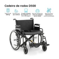 Cadeira de Rodas Manual Dobrável Para Obeso 180 Kg assento 62 cm D500 Dellamed