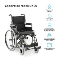 Cadeira de Rodas Manual Aço em Dobrável até 120 Kg Tamanho 44 D400 Dellamed