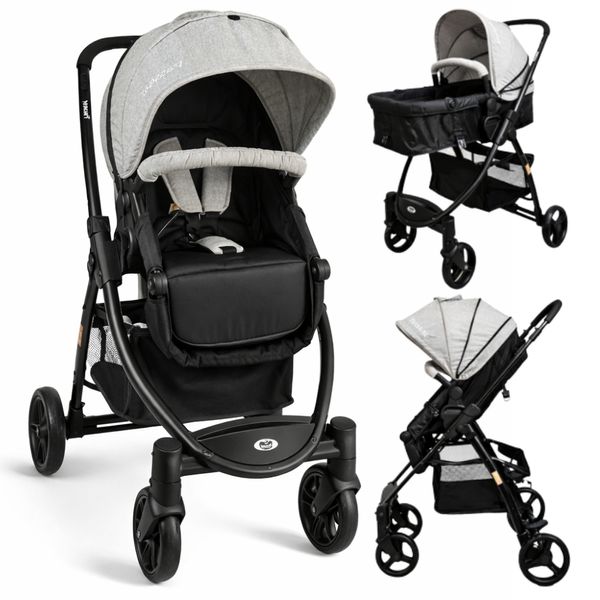 CARRINHO DE BEBE 3 EM 1 JUPITER PRETO CINZA - PASSEAR BABY