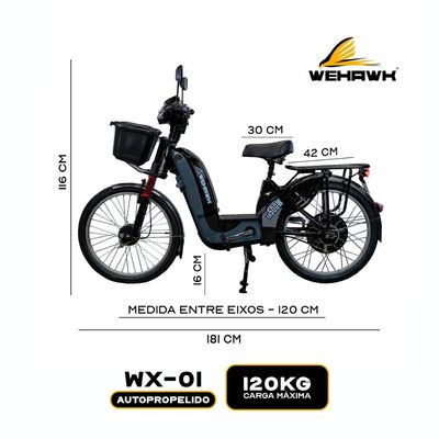 BICICLETA SCOOTER ELETRICA EB500W WX-01 WEHAWK BAT 48V 12AH BR Preto